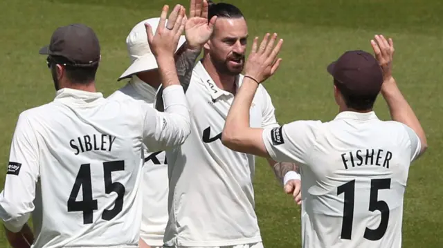 Jordan Clark celebrates taking wicket