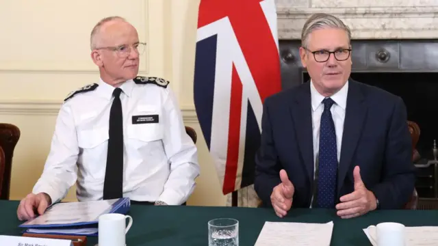 Met commissioner Mark Rowley and Prime Minister Keir Starmer pictured on 30 May