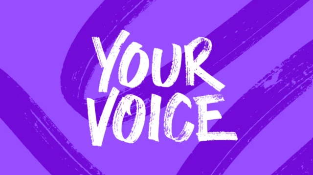 BBC Your Voice image - white writing on a purple background