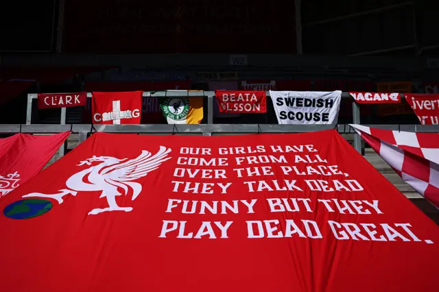 A Liverpool FC banner is seen inside the stadium
