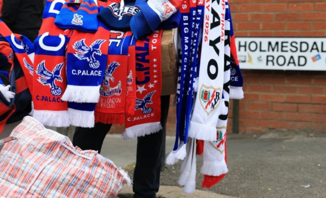 A collection of football scarves