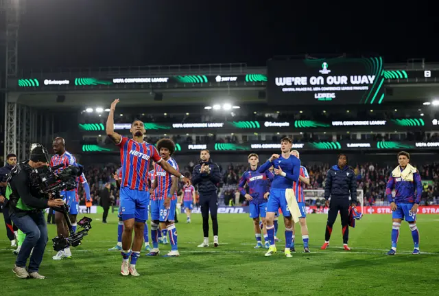 Crystal Palace celebrate reaching the Conference League final