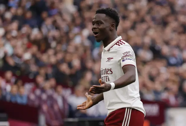 Arsenal's Bukayo Saka reacts