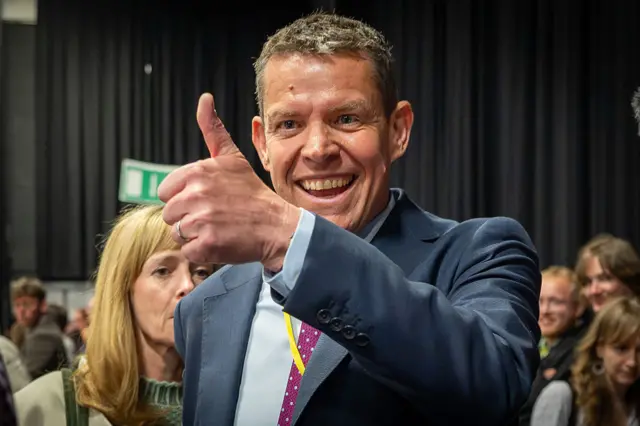 Rhun ap Iorwerth with thumbs up