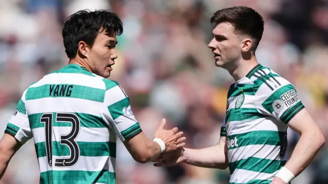 Yang celebrates scoring for Celtic