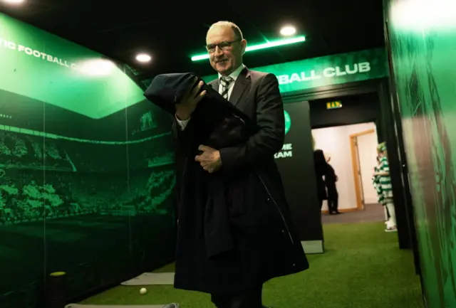 Celtic Manager Martin O'Neill arrives during a William Hill Premiership match between Celtic and Rangers at Celtic Park, on May 10, 2026, in Glasgow, Scotland.