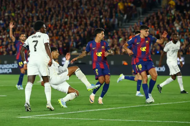 Real Madrid's Jude Bellingham scores a goal that was later disallowed