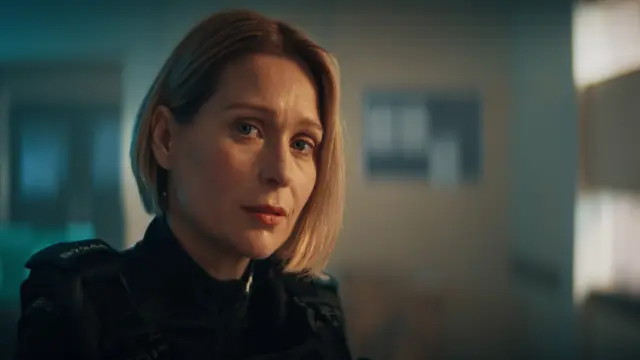 Actress Sian Woods in a promotional still of BBC's Blue Lights. She's wearing a police uniform