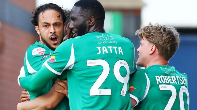 Notts County players celebrate Jayden Luker's goal