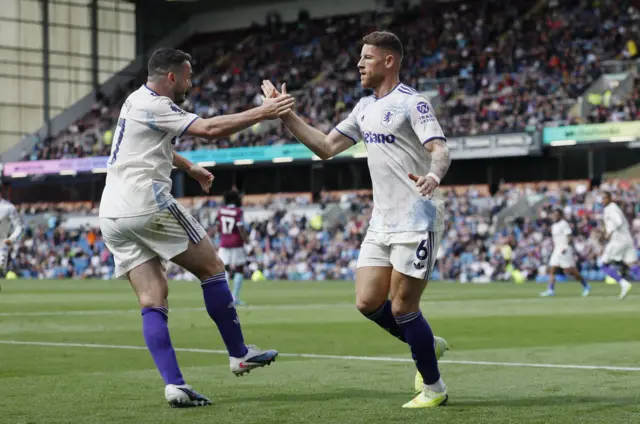 Ross Barkley celebrates scoring their first goal with John McGinn