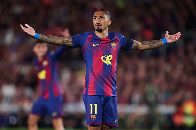 Raphinha of FC Barcelona reacts