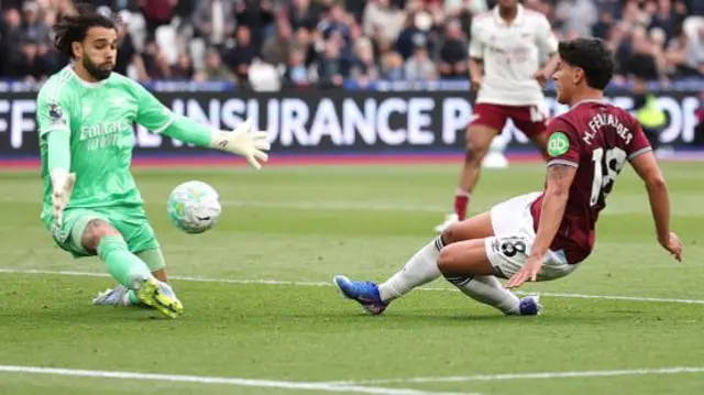 David Raya of Arsenal makes a save