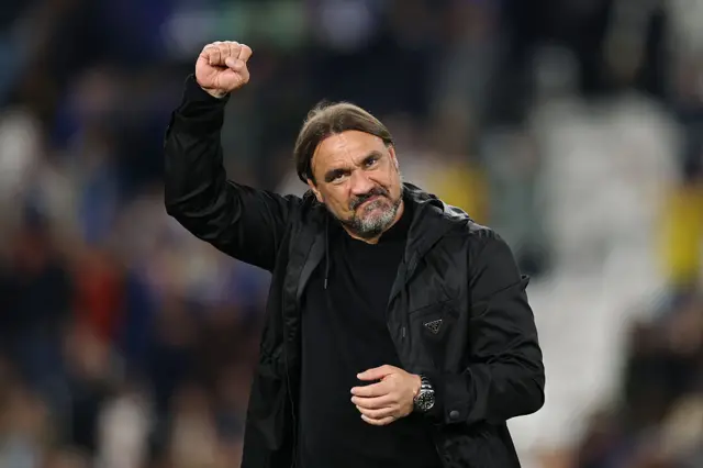 Daniel Farke with a fist in the air
