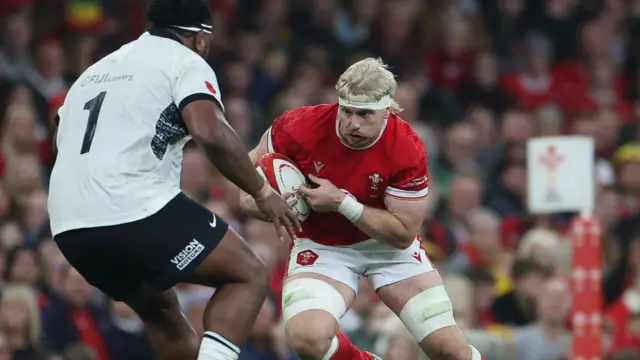 Wales' Aaron Wainwright carries the ball against Fiji