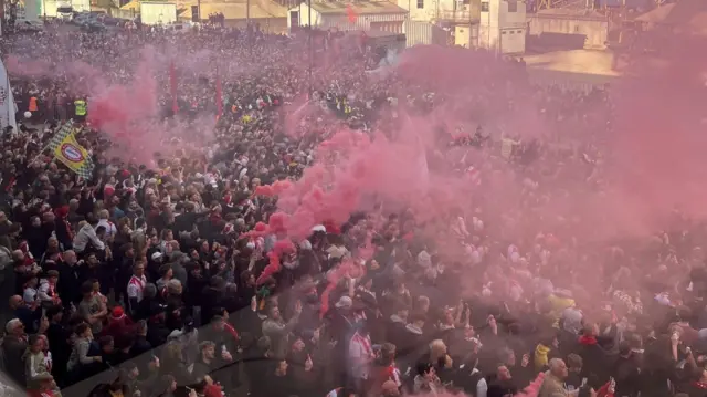 Southampton fans welcome the team bus