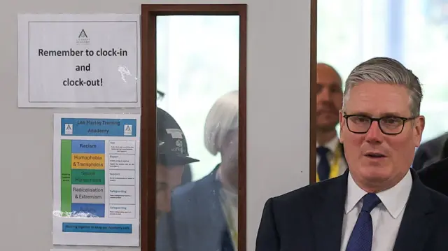 Prime Minister Sir Keir Starmer meets construction apprentices during a visit to London South Bank Technical College in London
