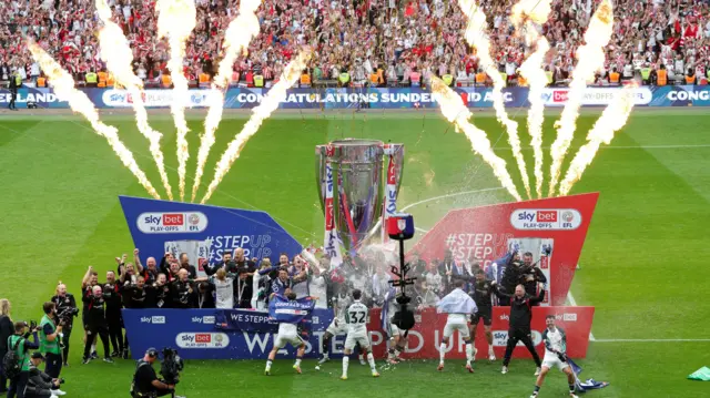 Sunderland celebrate their 2024-25 play-off final win