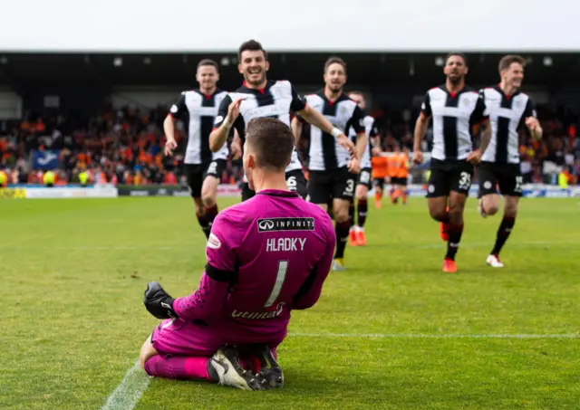 St Mirren players surround goalkeeper Vaclav Hladky