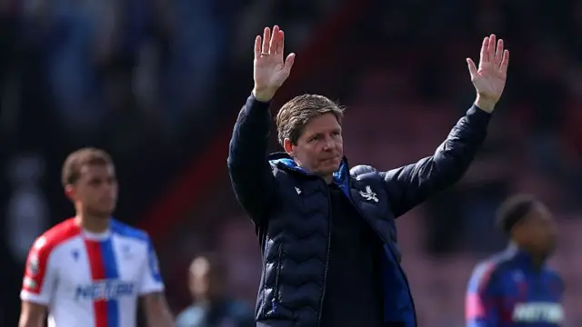 Oliver Glasner waves to fans