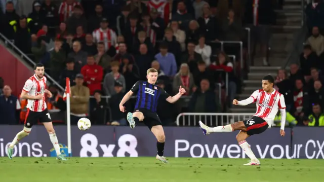 Shea Charles sends in his cross which would become the winning goal