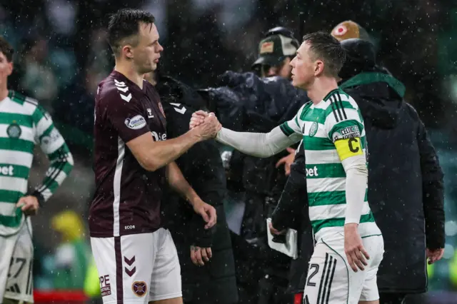 Hearts captain Lawrence Shankland and Celtic captain Callum McGregor