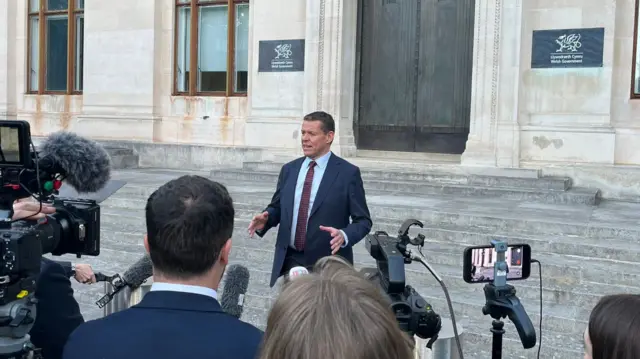 Rhun ap Iorwerth speaking to media