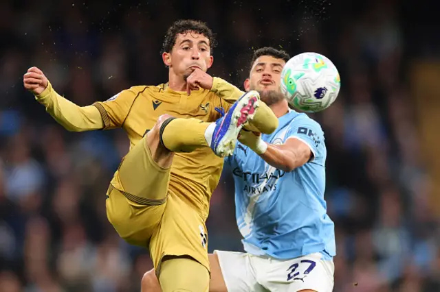Yeremy Pino of Crystal Palace in action with Rayan Ait-Nouri