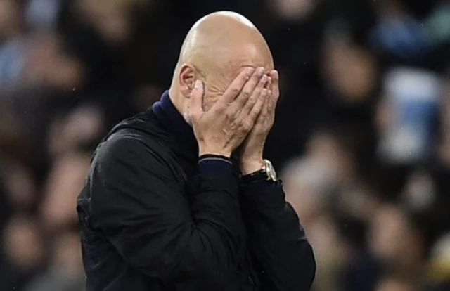 Manchester City manager Pep Guardiola reacts