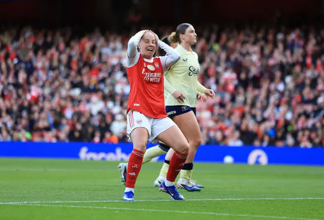 Mead puts her hands to her head after her effort hits the bar
