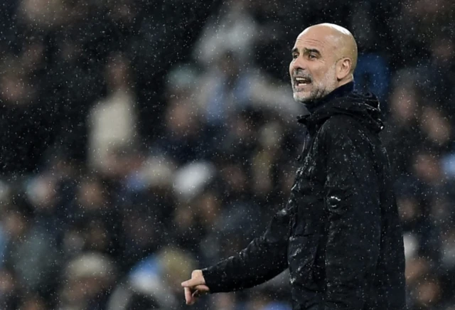 Manchester City manager Pep Guardiola reacts