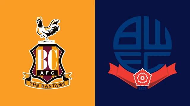 The Bradford City and Bolton Wanderers club badges on a side by side image