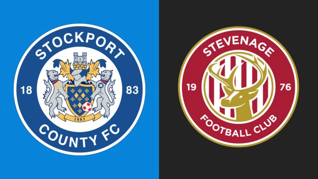 Side-by-side images of the Stockport County and Stevenage club badges