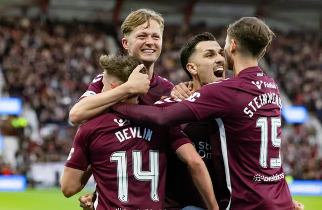 Hearts celebrate going 2-0 up