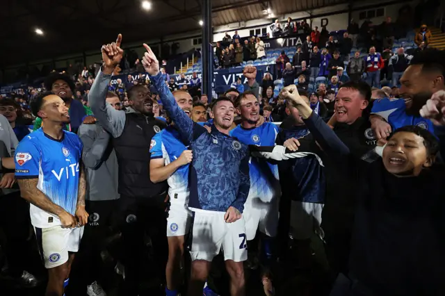 Stockport players and fans celebrate