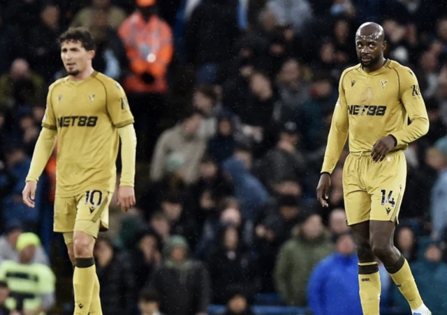 Crystal Palace's Jean-Philippe Mateta look on
