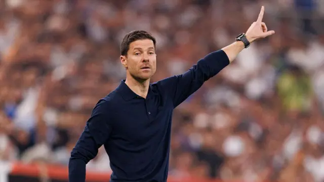 Real Madrid Head Coach Xabi Alonso gestures during the Spanish Super Cup Semi-Fina