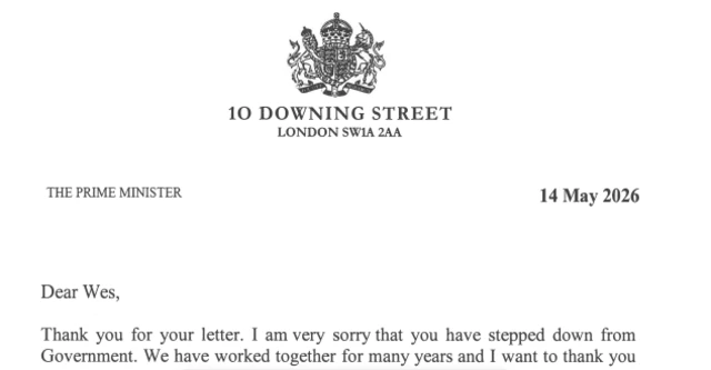 Screenshot of the start of Starmer's letter to Streeting