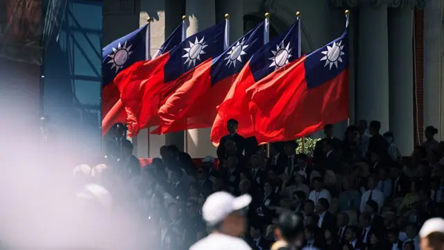 Taiwan flags fly during the 2025 National Day celebrations