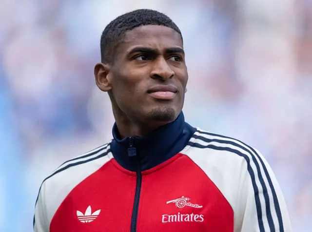 Cristhian Mosquera of Arsenal lines up