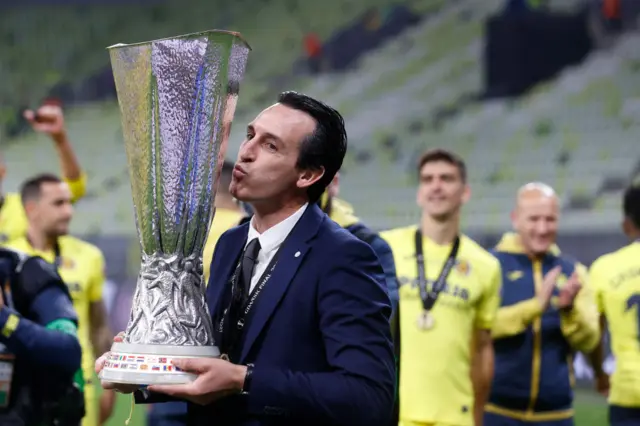 Unai Emery with Europa League trophy