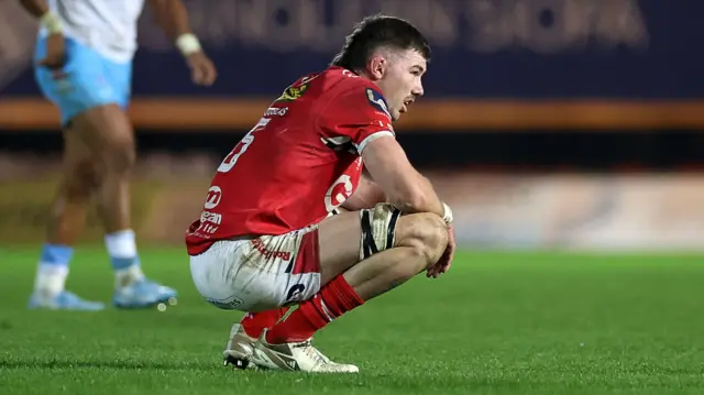 Max Douglas is dejected after Scarlets' defeat by Bulls