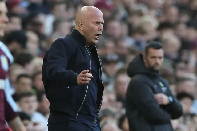 Liverpool's manager Arne Slot gestures on the touchline