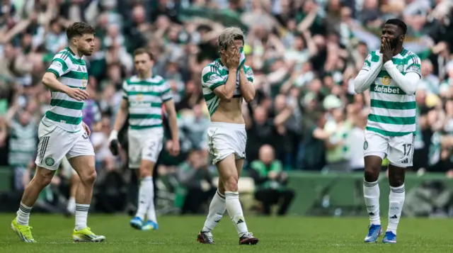 Daizen Maeda (centre) scored to make it 2-1 to Celtic