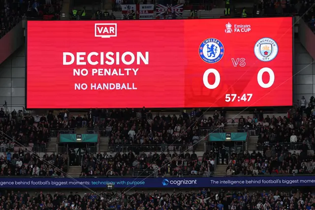 Chelsea's appeal for a penalty is denied by VAR