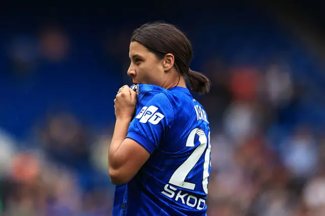 Sam Kerr of Chelsea celebrates scorin