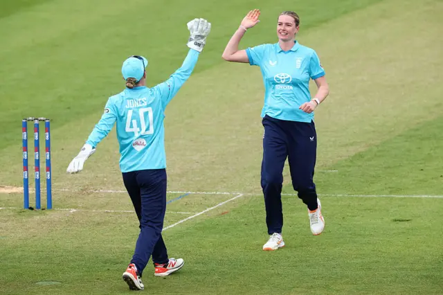 Lauren Bell celebrates a wicket