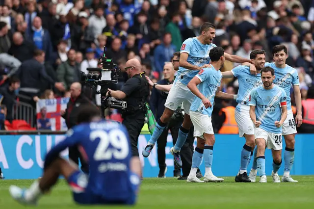 Manchester City celebrate winning the FA Cup