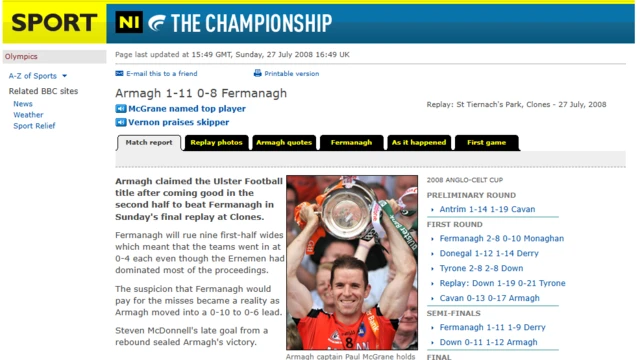Armagh captain Paul McGrane holds the Anglo Celt Cup aloft