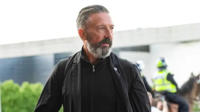 Derek McInnes arriving at Celtic Park