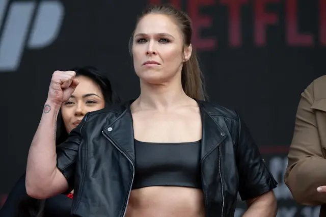 Ronda Rousey at a news conference before her fight against Gina Carano